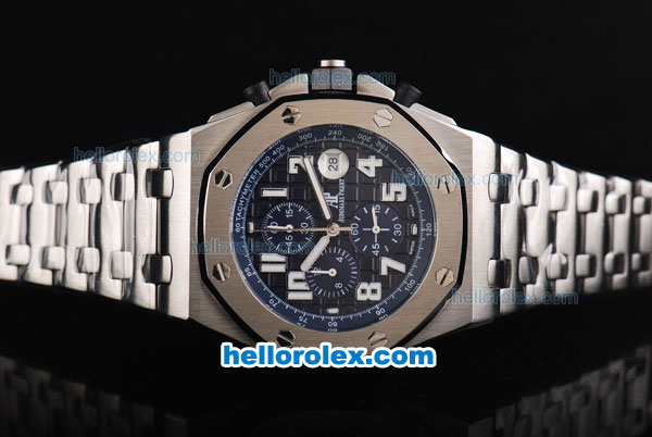 Audemars Piguet Royal Oak Offshore Chronograph Quartz Movement with Blue Dial and White Marking-SS Strap - Click Image to Close